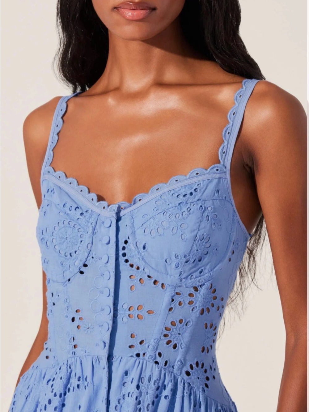 Eyelet Split Maxi Dress - Blue - Picture 3 of 4
